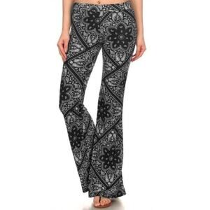 Shosho Small Palazzo Leggings Pants Blue Paisley Print Flared Pull On Stretch